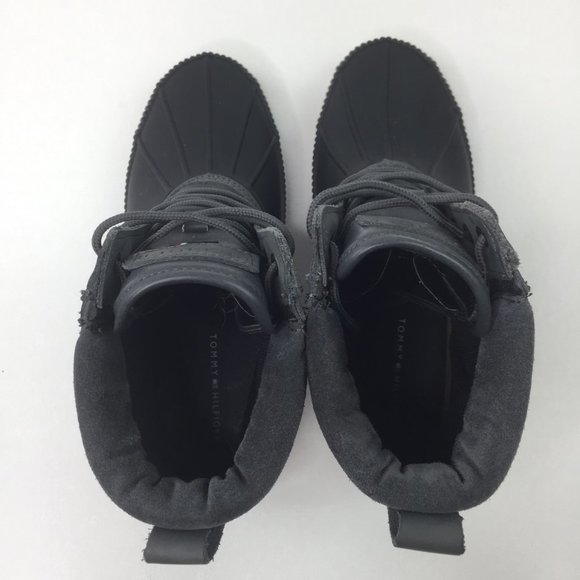 832. Tommy Hilfiger Sleek Waterproof Black Rain & Snow Duck Ankle Boots - Picture 6 of 16